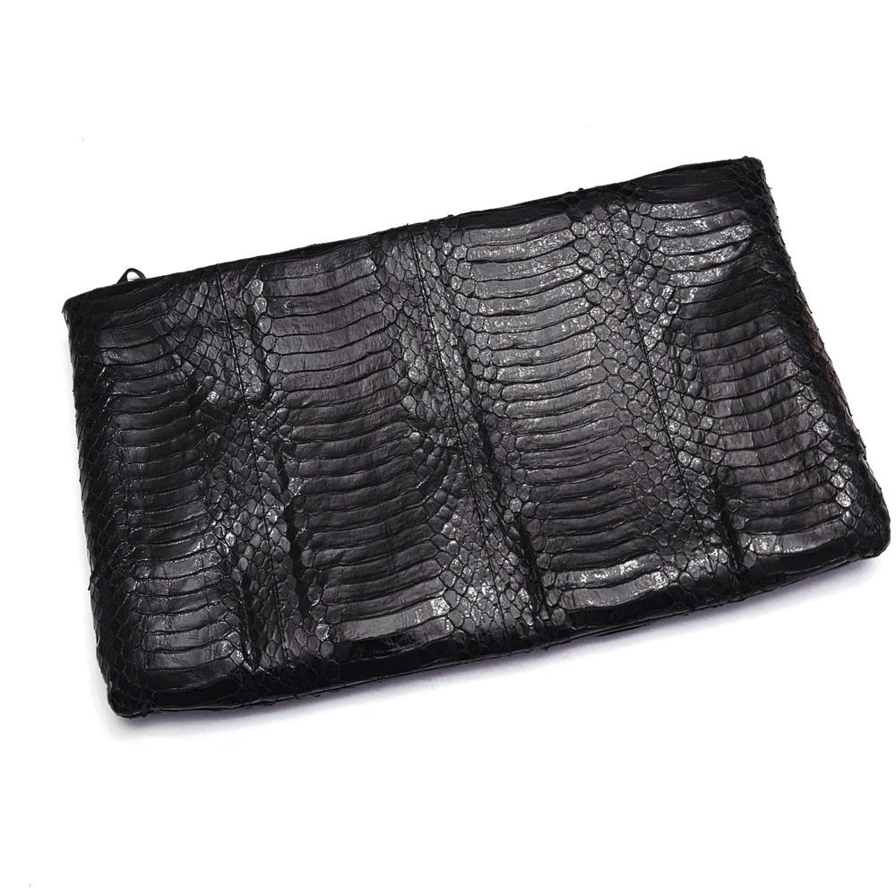 Vintage DiVina Snakeskin Leather Black Clutch Purse Animal Print Evening Bag